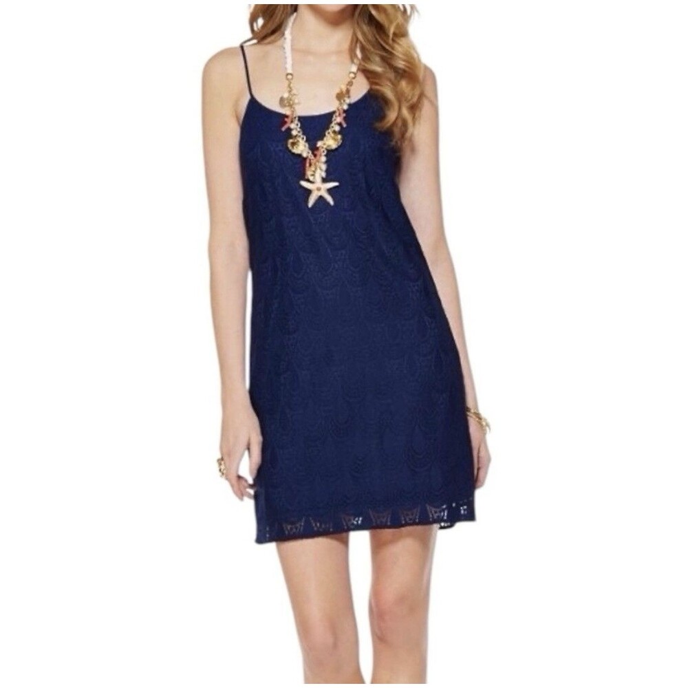 Lilly Pulitzer Dellaria Dress Womens XS Navy Paisley Drop Knit Lace Coastal